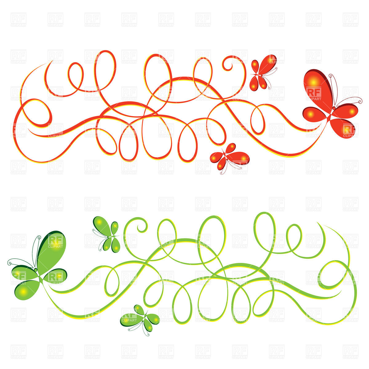 Abstract Curly Line Decoration With Butterfly 8524 Download Royalty