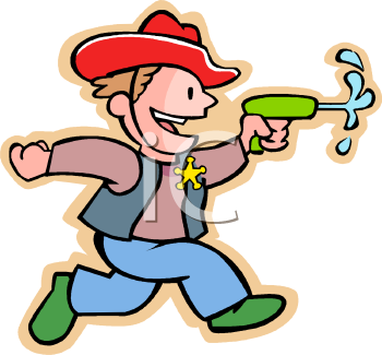 Boy Playing With A Water Pistol   Royalty Free Clipart Picture