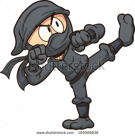 Cartoon Ninja Kicking  Vector Clip Art Illustration With Simple