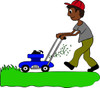Clipart Image   Mexican Guy Mowing The Lawn With A Power Lawn Mower