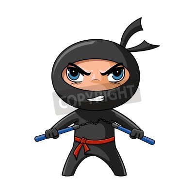 Cute Furious Ninja With Nunchaku Ready Vector Illustration