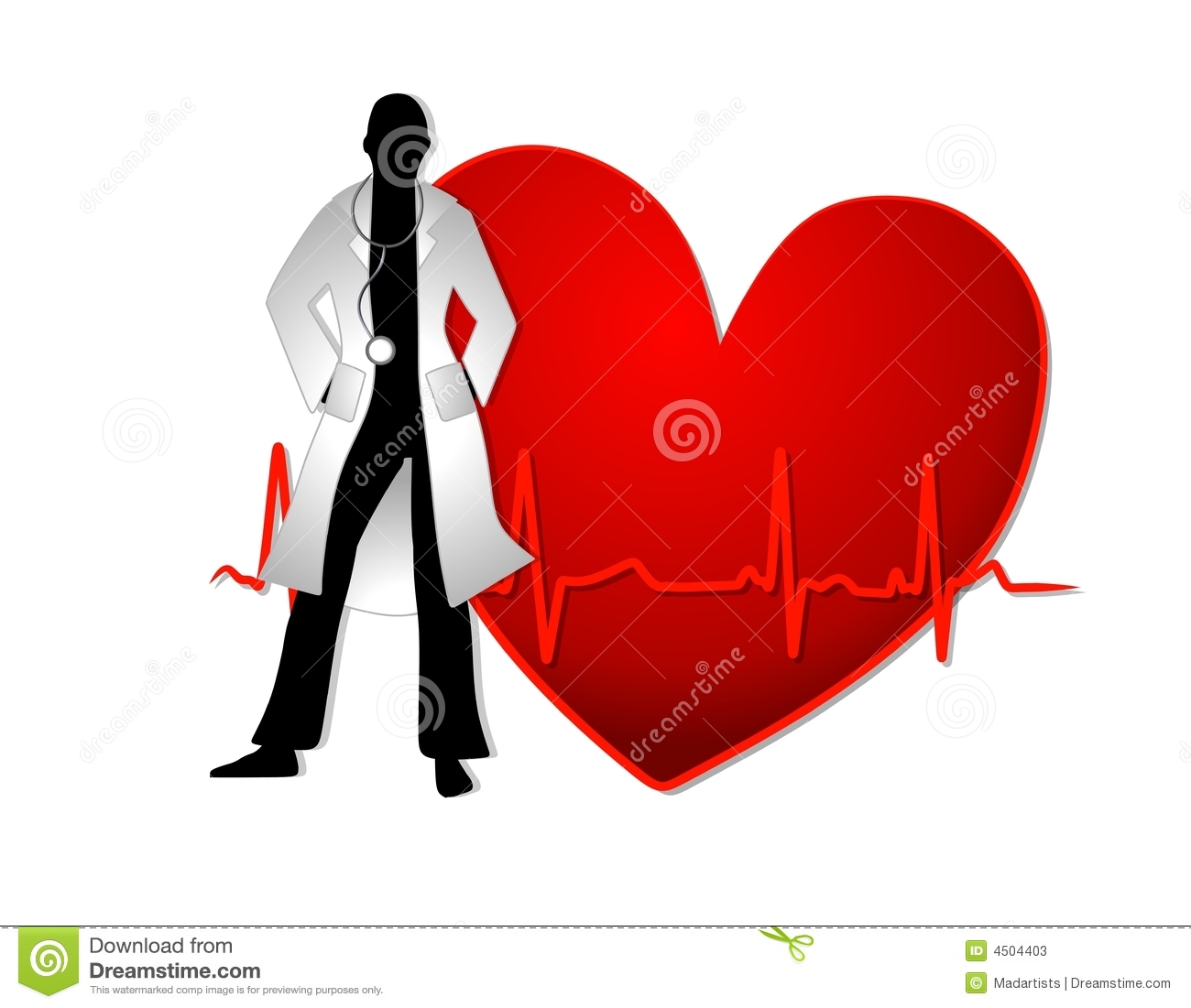 Doctor Silhouette Standing In Front Of A Red Heart With Ekg Line