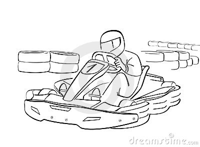 Go Kart Racing On Circuit Black And White Illustration