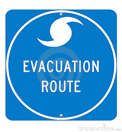 Hurricane Evacuation Sign On White Background  Utilizes Real Road Sign