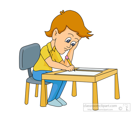 School   Boy Completing Final Exam   Classroom Clipart