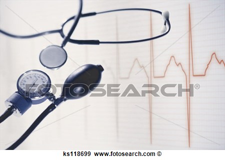 Stock Photograph Of Stethoscope Blood Pressure Gauge And Ekg Reading