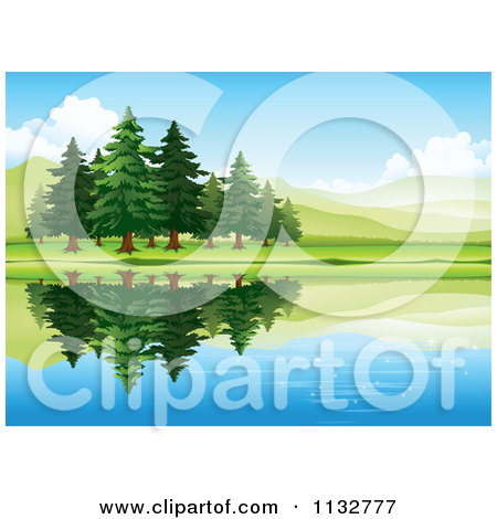 Cartoon Of Trees On A Lake Shore 4   Royalty Free Vector Clipart By