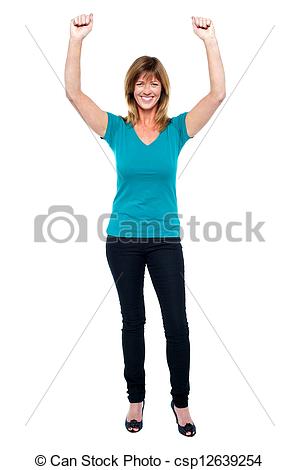 Excited Woman In Celebration Mood With Raised Arms   Csp12639254