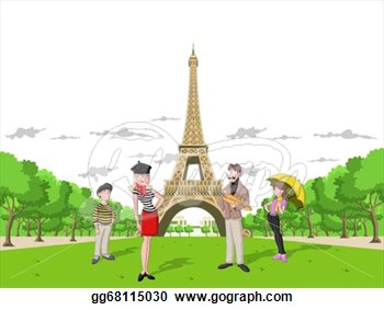     Family In Paris With The Eiffel Tower  Vector Clipart Gg68115030