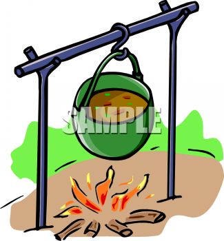 Pot Of Stew Cooking Over An Open Fire   Royalty Free Clipart Image