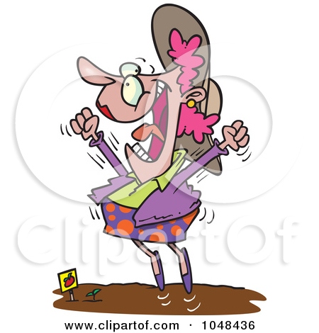 Rf  Clip Art Illustration Of A Cartoon Excited Woman Jumping In A Robe