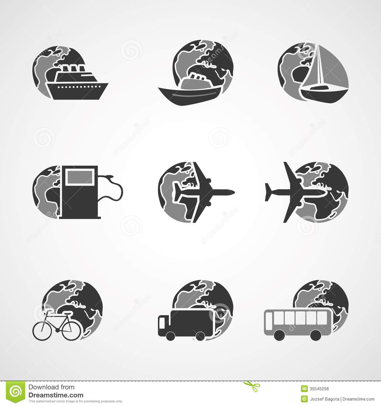 Set Of Black And White Transportation Icons   Clipart In Editable