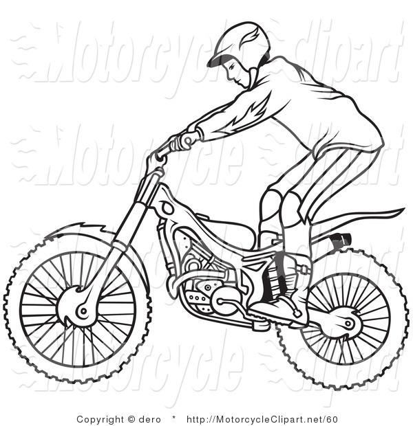 Transportation Clipart Of A Black And White Outline Of A Motorcycle