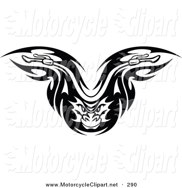 Transportation Clipart Of Black And White Flaming Demon Motorcycle    