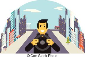 Auto Wiel Rijden Geleider Stad Plat Vector Illustratie Clipart