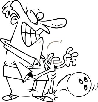 Black And White Cartoon Of A Bowling Ball Falling On A Man S Foot