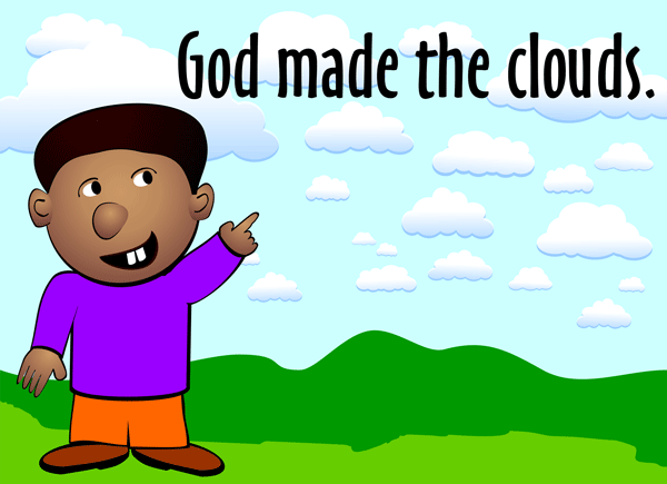 Boy Pointing To The Clouds In The Sky Saying God Made The Clouds