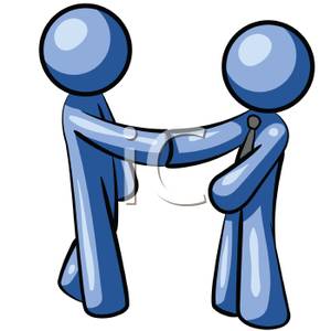 Colorful Cartoon Of Men Shaking Hands   Royalty Free Clipart Picture