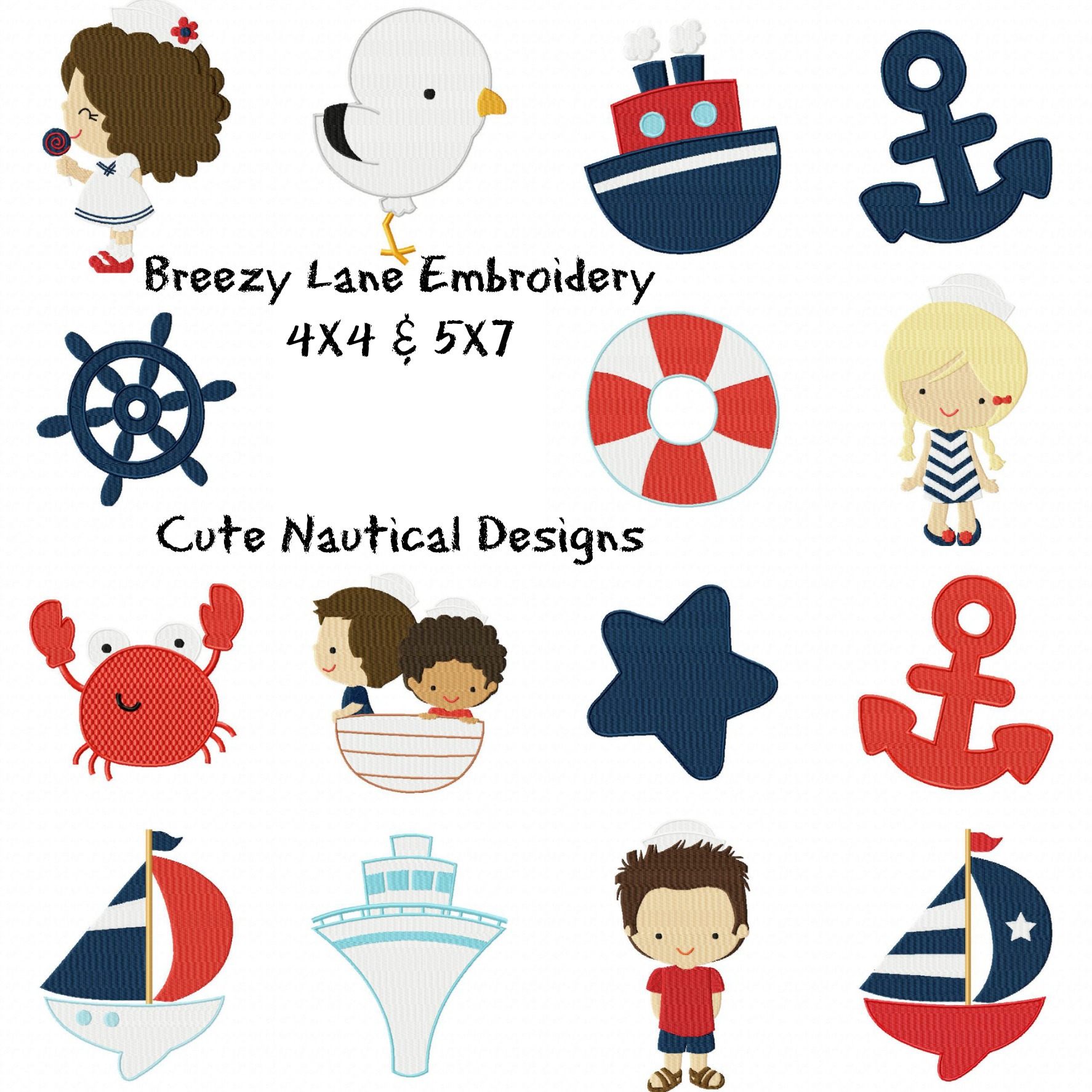 Cute Nautical 4x4 And 5x7 Embroidery Design Set  Breezy Lane