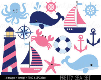 Nautical Clipart Clip Art Anchor Clipart Blue Pink Whale Sailing