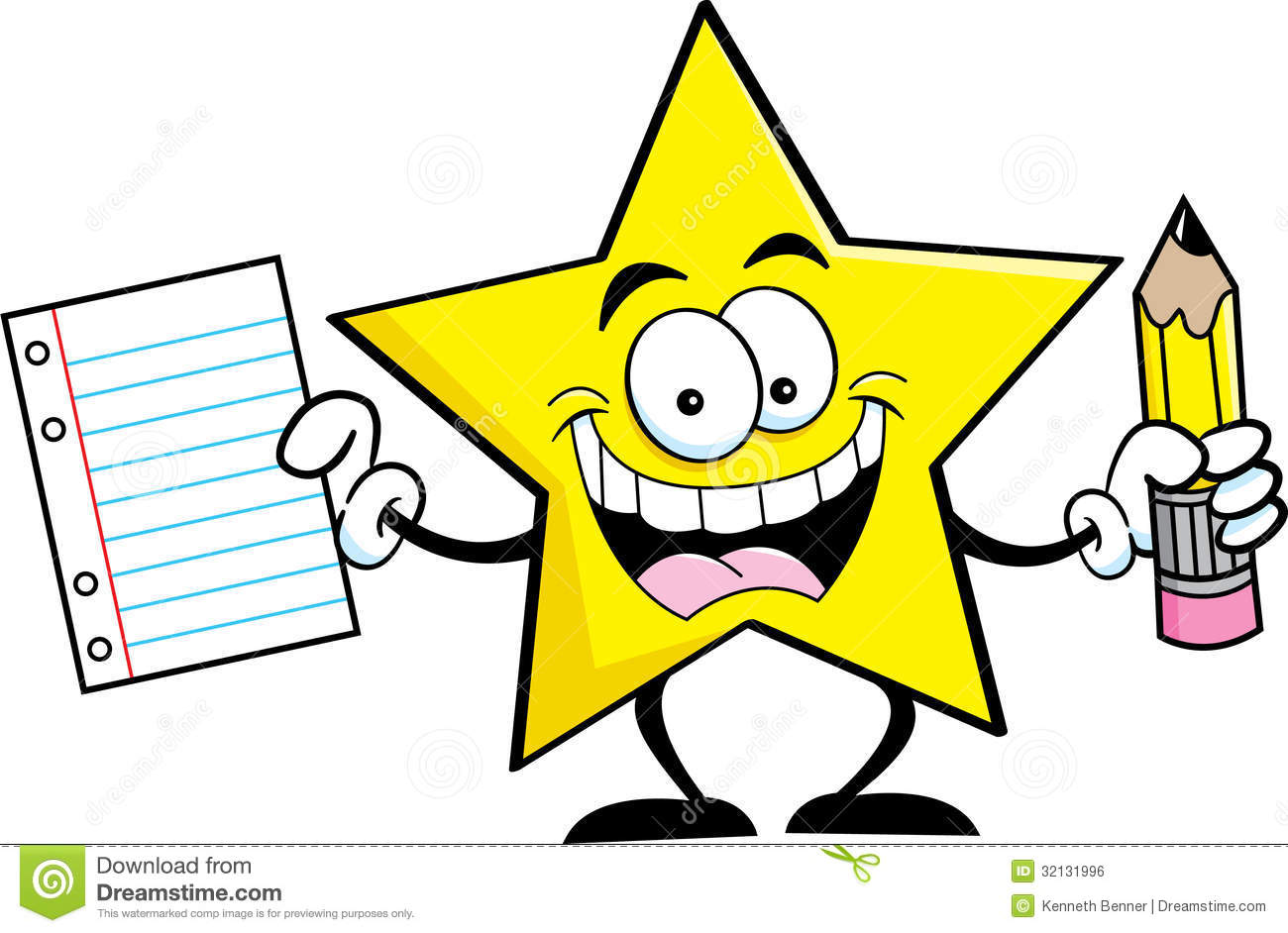 Pencil And Paper Animation Cartoon Star Holding Pencil Paper