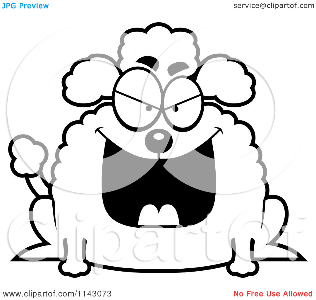 Cartoon Clipart Of A Black And White Chubby Evil Poodle   Vector