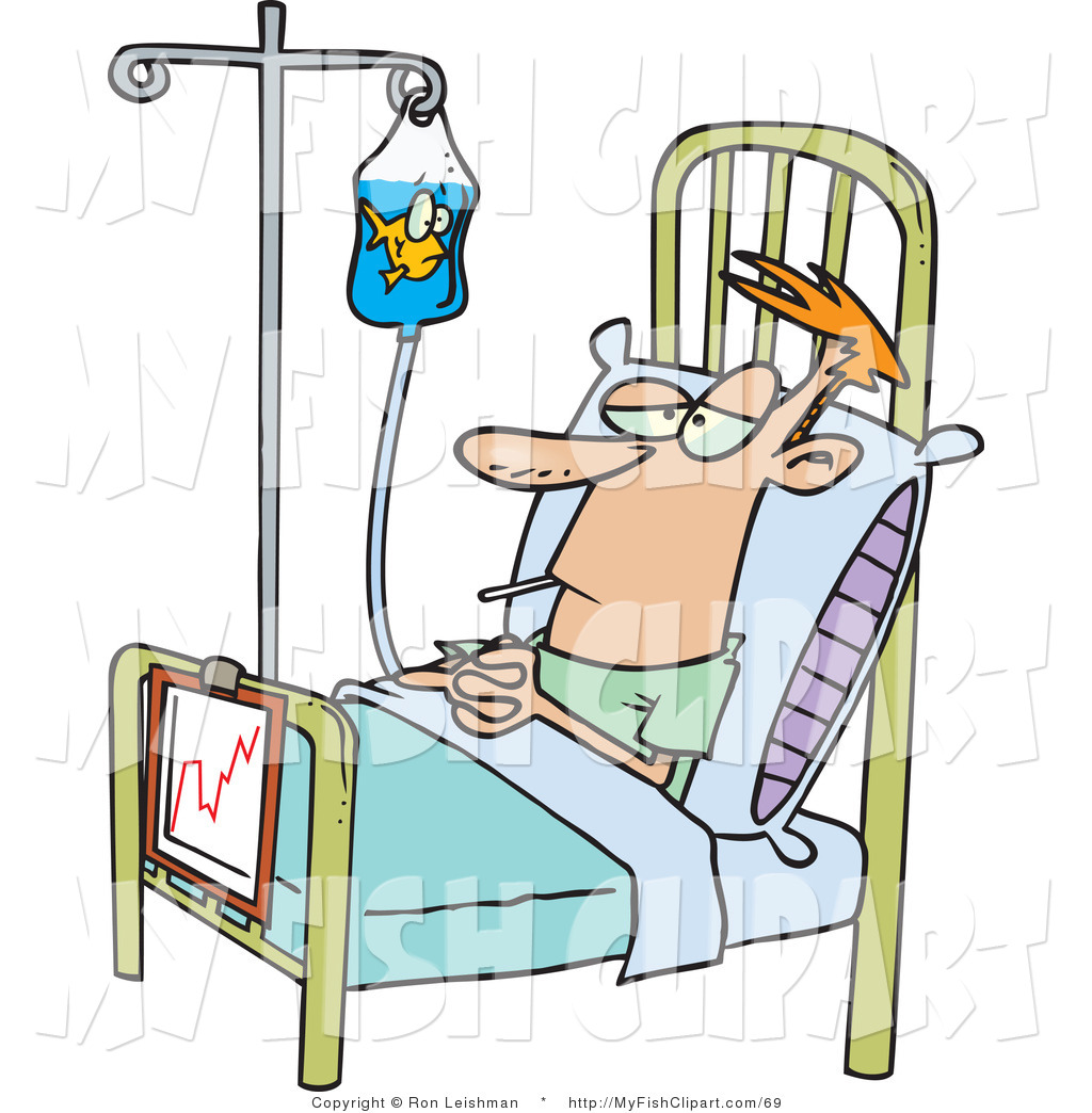 Clip Art Of A Hospital Patient In A Bed A Fish Swimming In His Iv