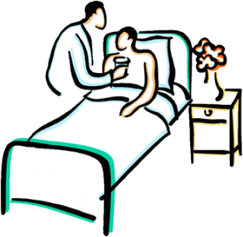 Clip Art Of A Person In Bed Recieving Water Near A Table With Flowers