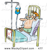 Clipart Of A Sick Hospital Patient In A Bed A Fish In His Iv Container