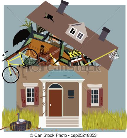 Clipart Vector Of Hoarder House   A House Bursting From Piles Of