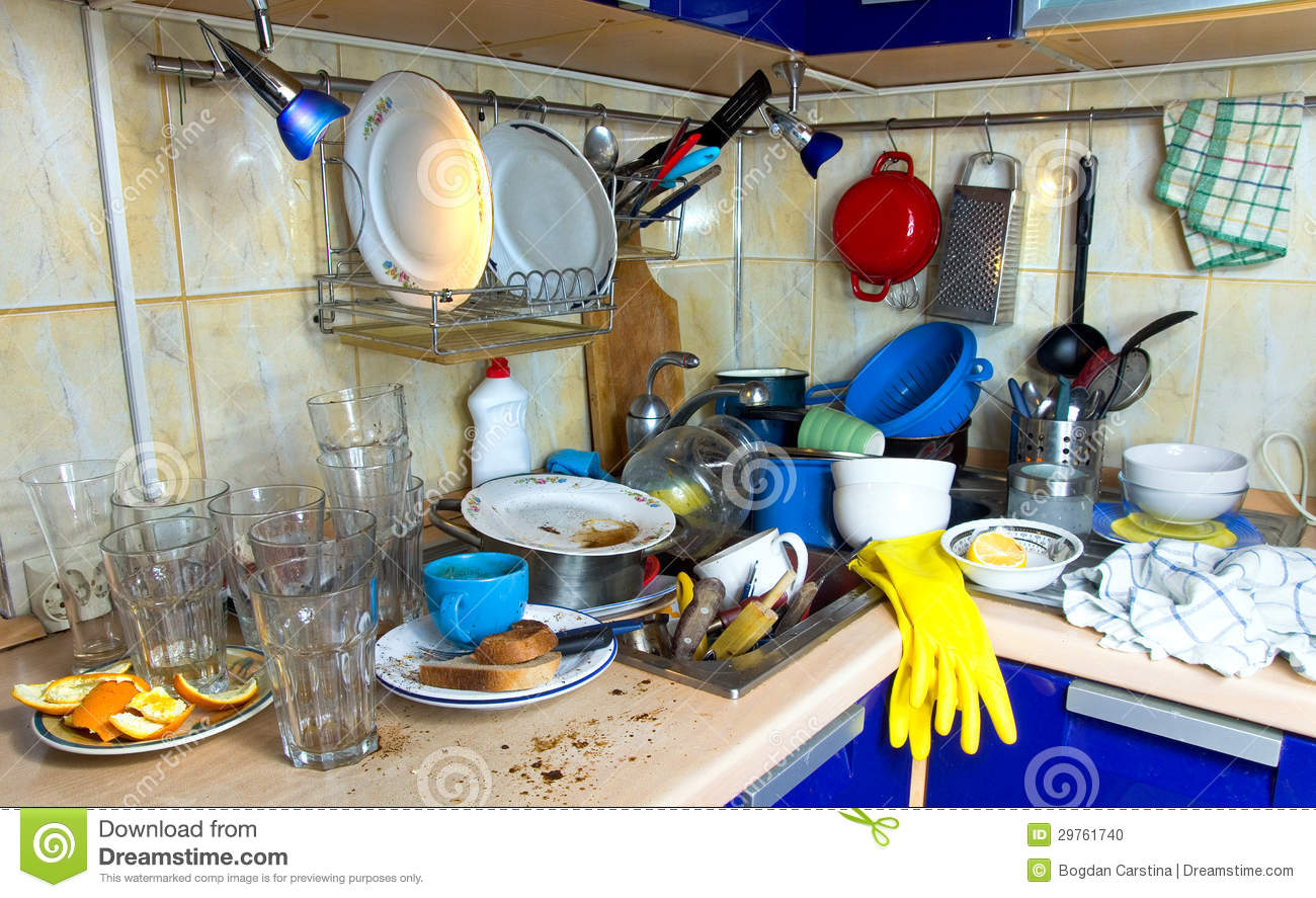 Dirty Kitchen Unwashed Dishes Stock Photo   Image  29761740