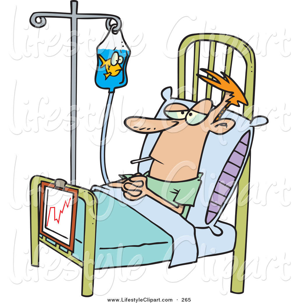 Lifestyle Clipart Of A Hospital Patient In A Bed A Fish In His Iv Bag