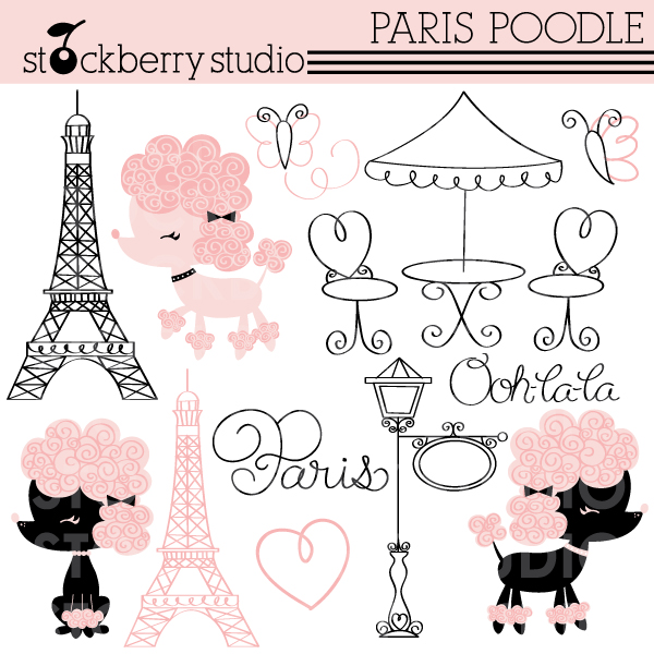Paris Poodle Clipart Set  13 Clipart Designs