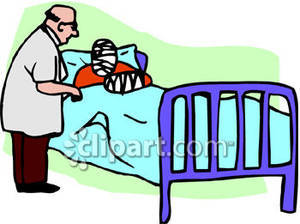 Patient In A Hospital Bed Covered In Bandages Royalty Free Clipart