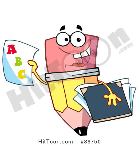 Rf  Clipart Illustration Of A Pencil Guy Holding An Abc Paper  86750