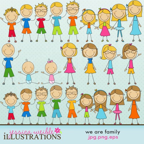 We Are Family Stick Figures Cute Digital Clipart For Card Design Scra