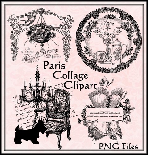 Altered Art Vintage Wallpaper Paris Chic Tags U Print Digital Download    