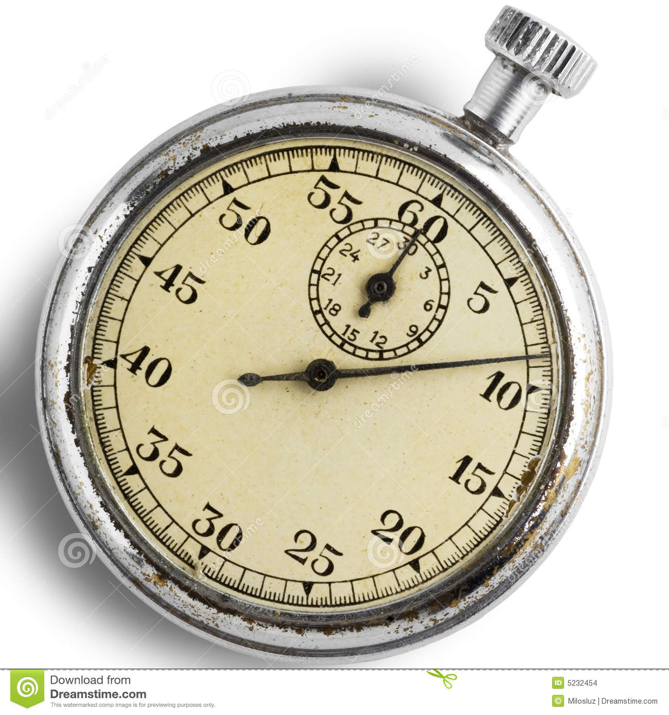 An Old Stopwatch On White   With Clipping Path 