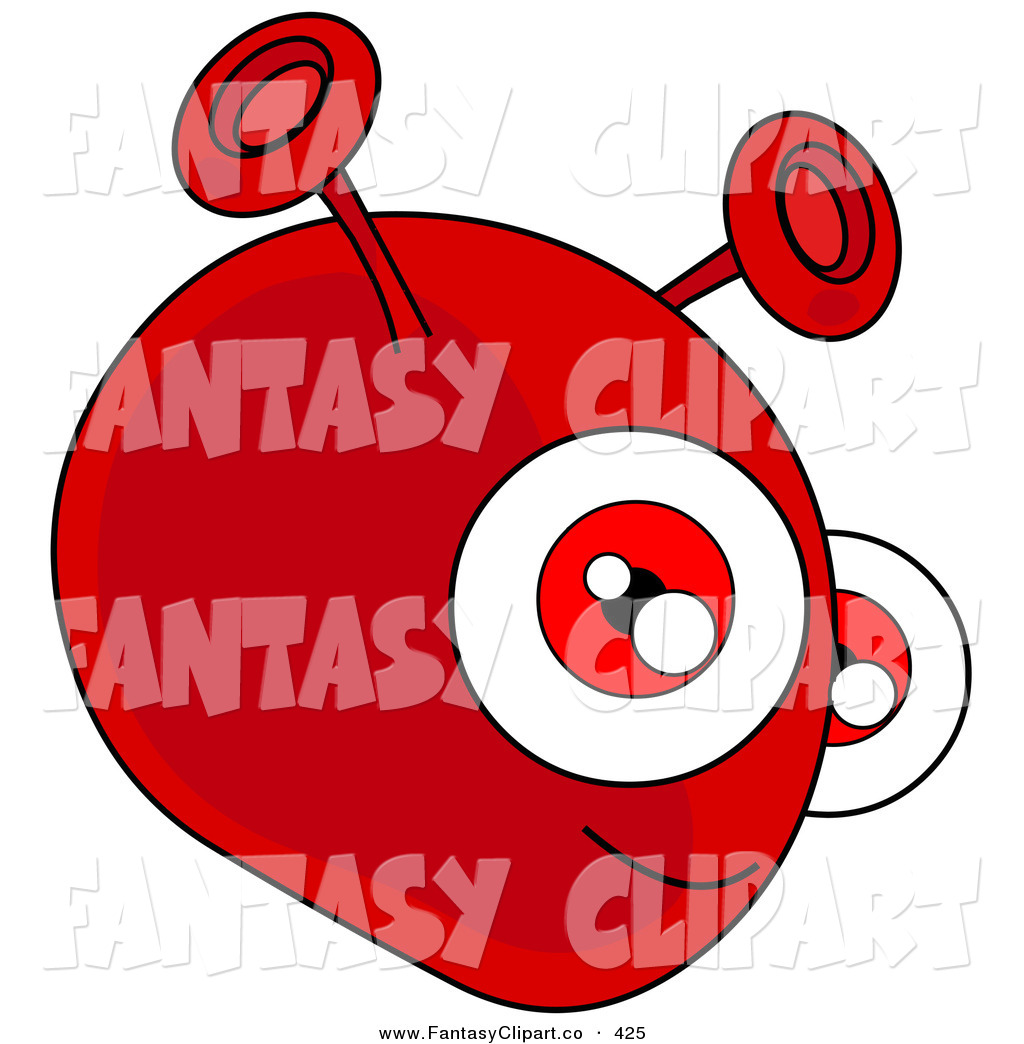 Clip Art Of A Friendly Red Alien Face With Big Antennae Ears And Red    