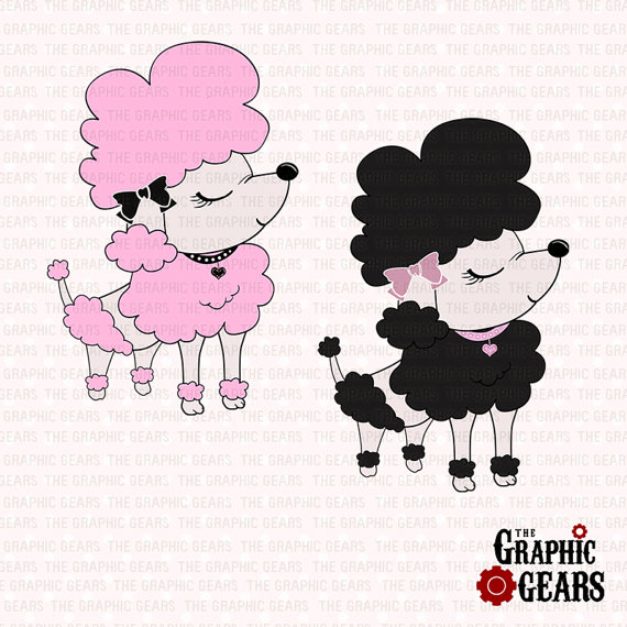 French Poodle Clip Art   Pink And Black Poodle Dog Clip Art  Personal