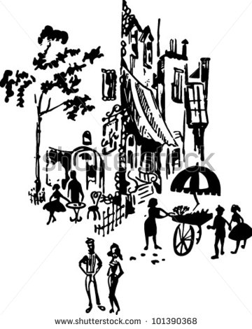 French Street Scene   Retro Clipart Illustration   Stock Vector