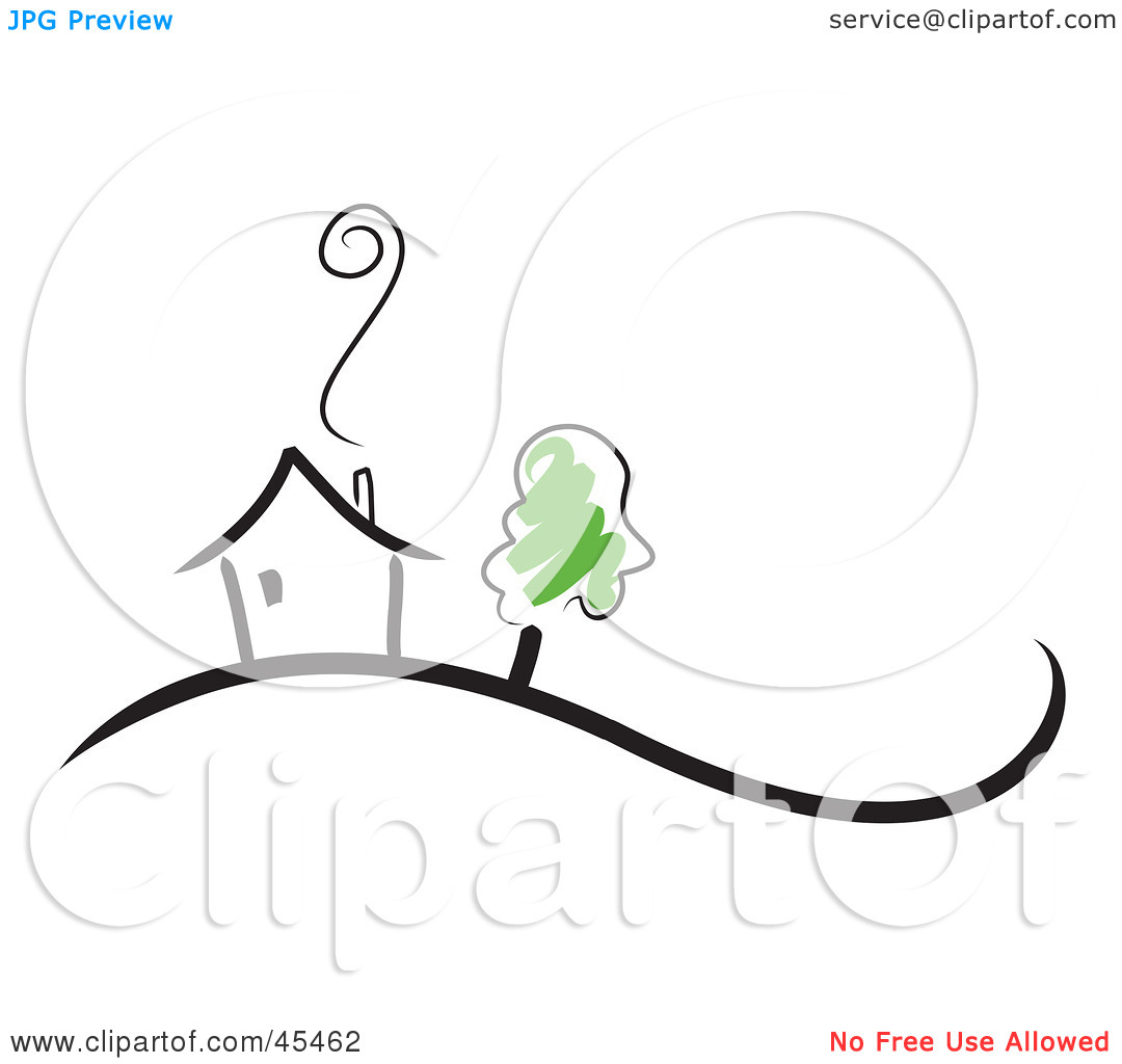 Rf  Clipart Illustration Of A Tree By A Black Sketched Home With Smoke