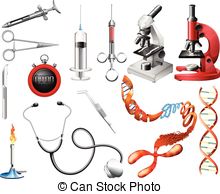Set Of Laboratory Tools And Equipments On A White Background