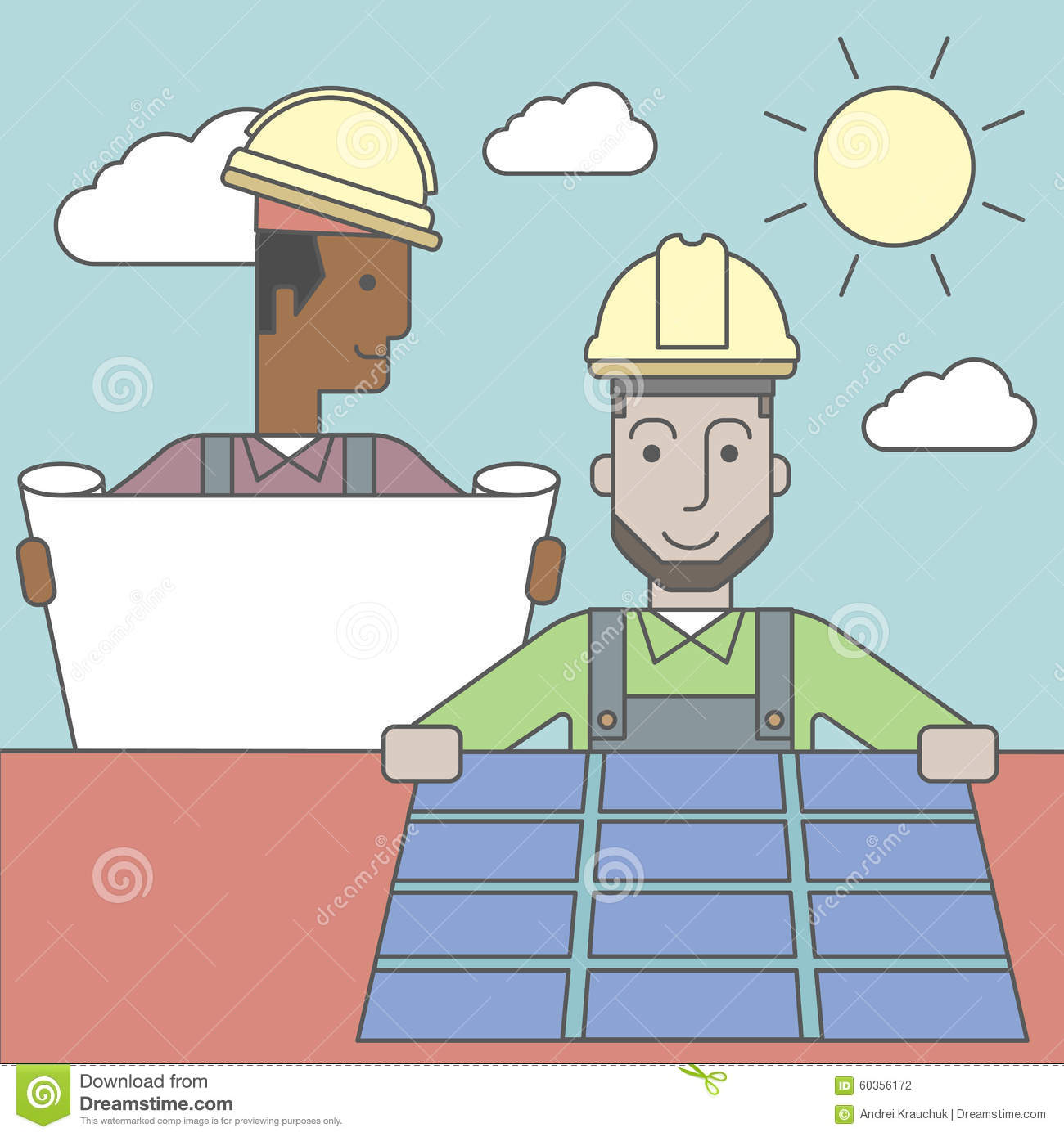 American Engineer Holding Blueprints Standing Near Caucasian Worker
