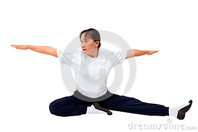 Asian Fat Woman Sits Stretches And Exercise