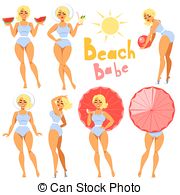 Beach Babe   Collection Of Pretty Girls In Swimwear Isolated
