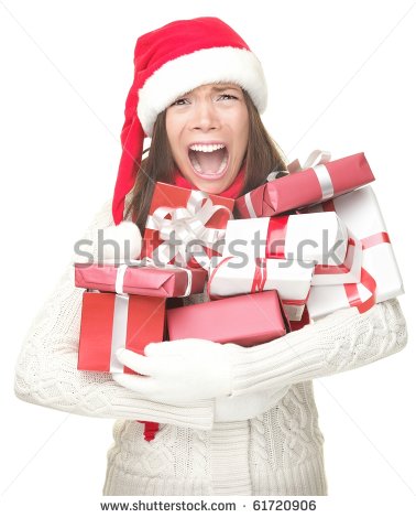 Christmas Holidays Shopping Woman Stress  Shopper Holding Christmas
