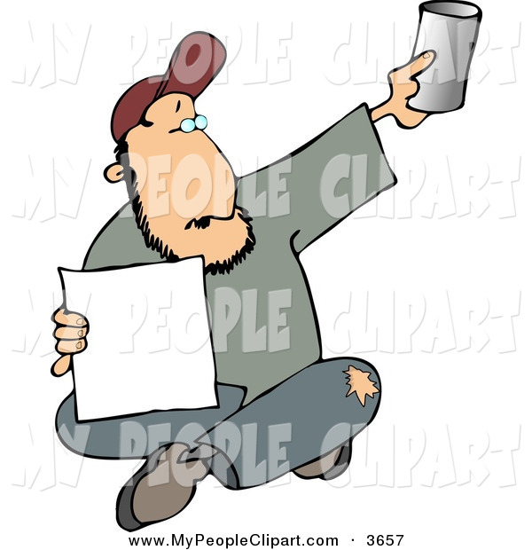 Clip Art Of A Homeless Man Sitting And Begging For Money By Djart