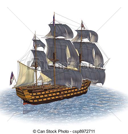 Clipart Of Sailing Ship Of Royal Navy   Hms Victory Style Tail Sailing
