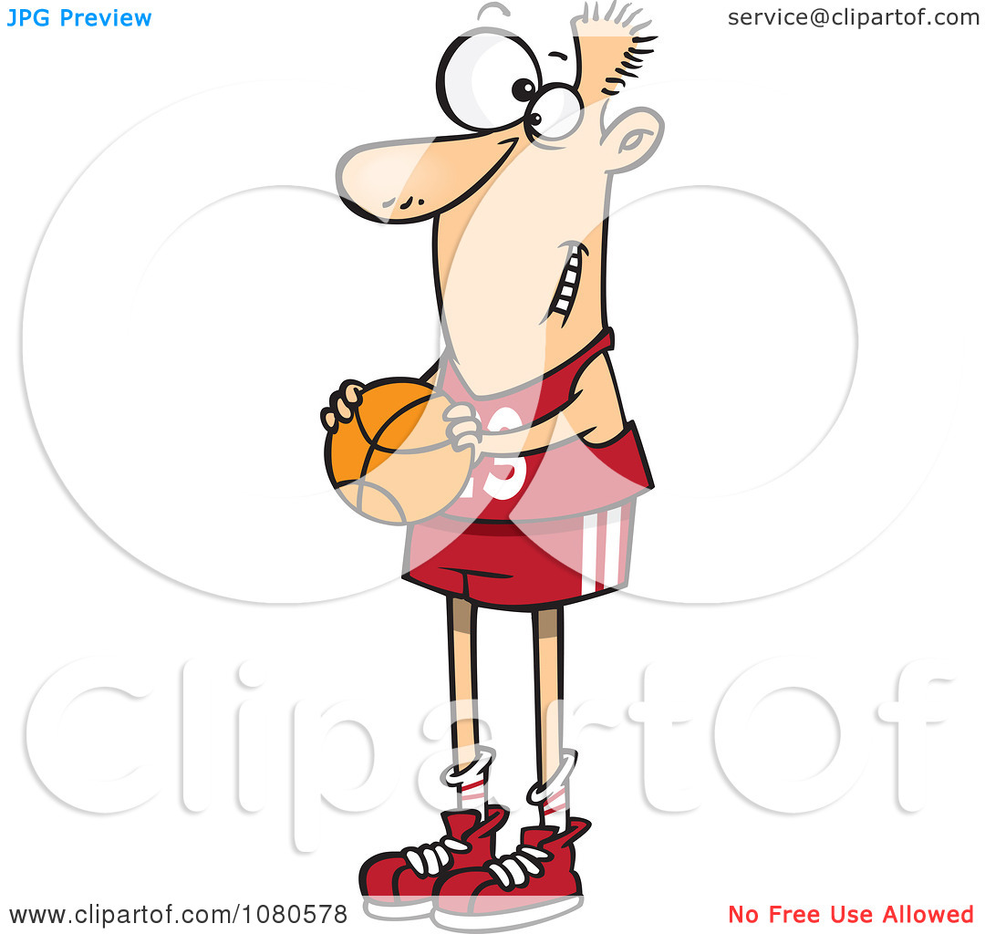 Clipart Skinny Basketball Player Holding A Ball   Royalty Free Vector